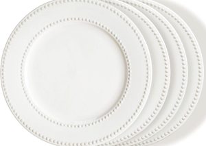 Embossed White Ceramic Dinner Plates Set for Kitchen Dining