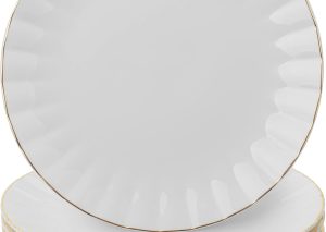 White Porcelain Dinner Plates with Elegant Gold Trim Set